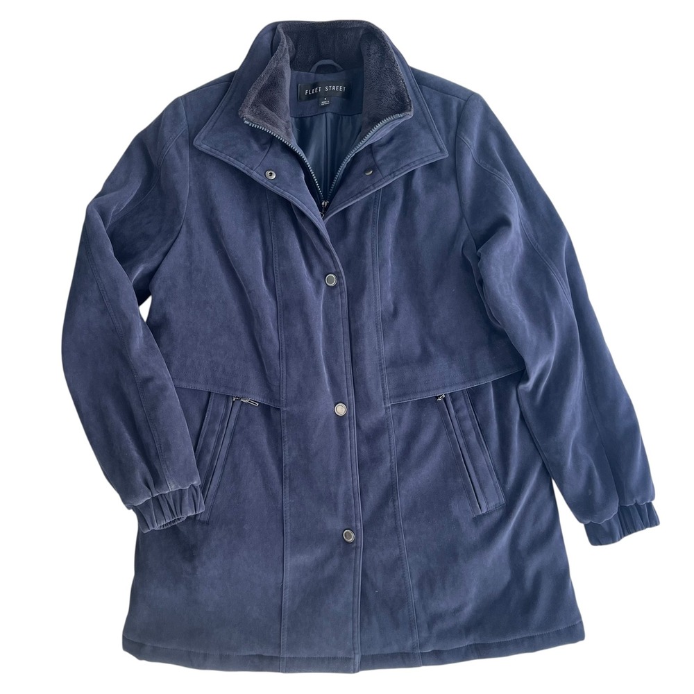 Fleet Street Womens S Navy Blue Faux Suede Fur Collar Layered Puff Warm Coat Y2K